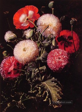  Poppies Painting - Still Life with Pink Red and White Poppies Johan Laurentz Jensen flower